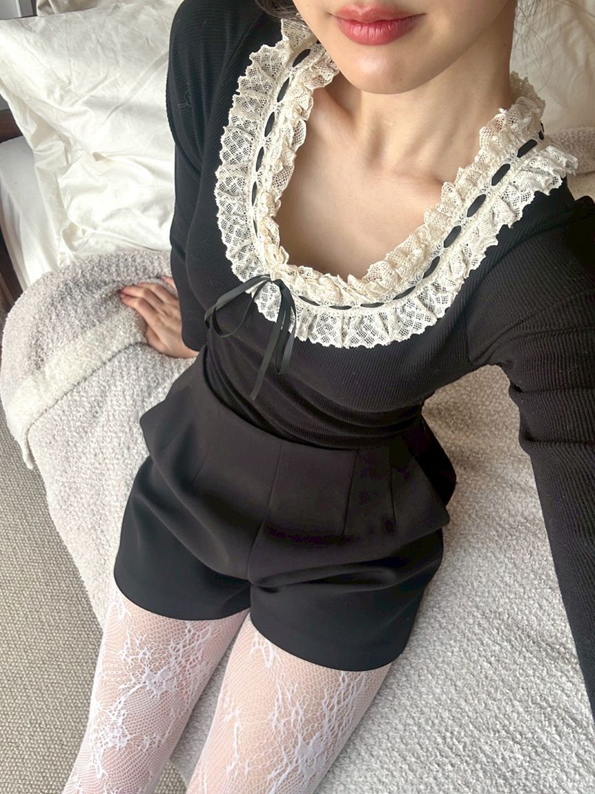 LILY BROWN Lingerie「【LILY BROWN Lingerie】フリルレースボディスーツ」|Tシャツ・カットソー|BLK