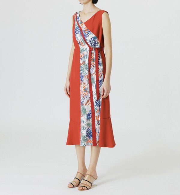  「【手洗い可】ブロッキングボタニカルプリントワンピース」|ワンピース|