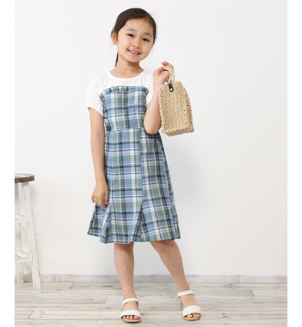 ikka kids「サイドタブドッキングワンピース（120~160cm）」|スカート|ブルー