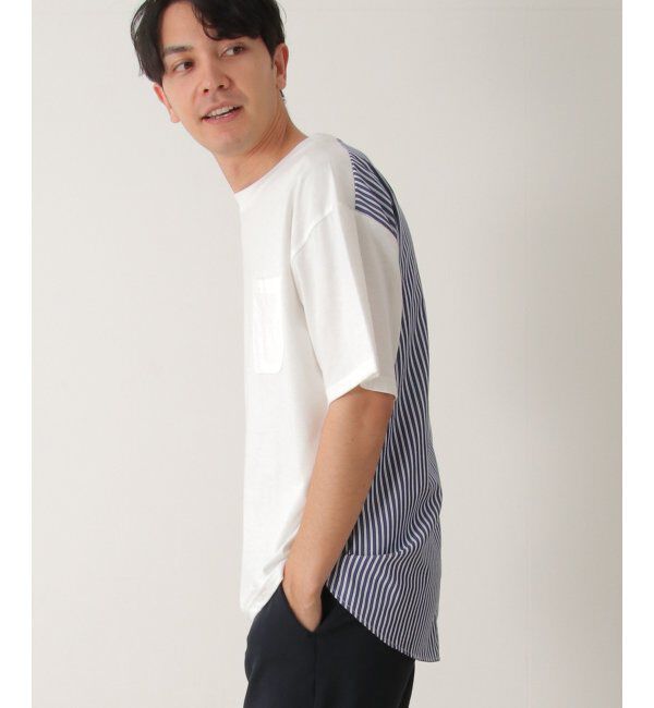 ikka「ストライプブロード切り替えTシャツ」|Tシャツ・カットソー|