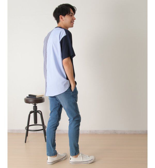 ikka「ストライプブロード切り替えTシャツ」|Tシャツ・カットソー|