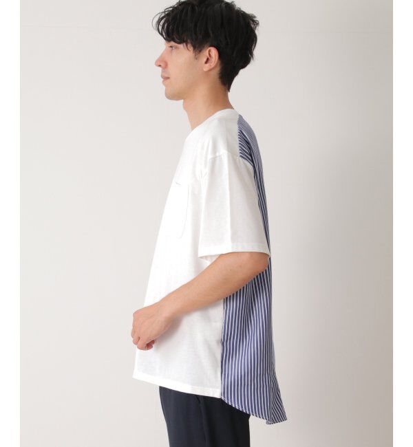 ikka「ストライプブロード切り替えTシャツ」|Tシャツ・カットソー|