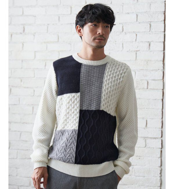 ikka「ブロックスジャガードニット」|プルオーバー|