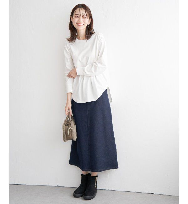 ikka「コットンUSA裾ラウンドロンT」|Tシャツ・カットソー|