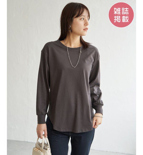 ikka「コットンUSA裾ラウンドロンT」|Tシャツ・カットソー|チャコール