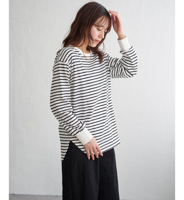 ikka「コットンUVケア裾ラウンドロンT」|Tシャツ・カットソー|ホワイト