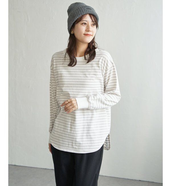 ikka「コットンUVケア裾ラウンドロンT」|Tシャツ・カットソー|グレー