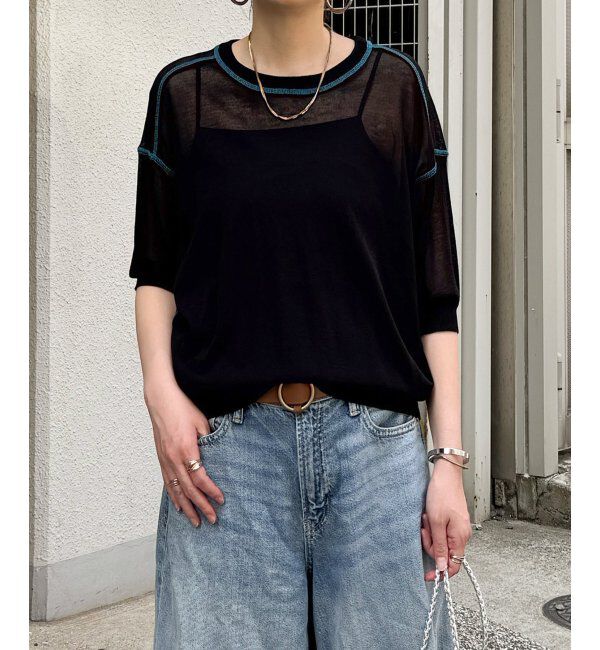 Lbc with Life「シアー配色ステッチプルオーバー」|カーディガン|