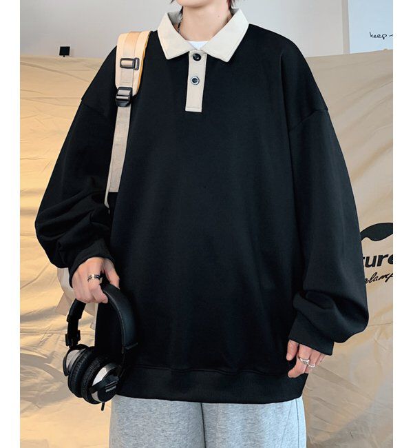 VENCE share style「切り替えポロスウェット」|スウェット・ジャージ|ブラック