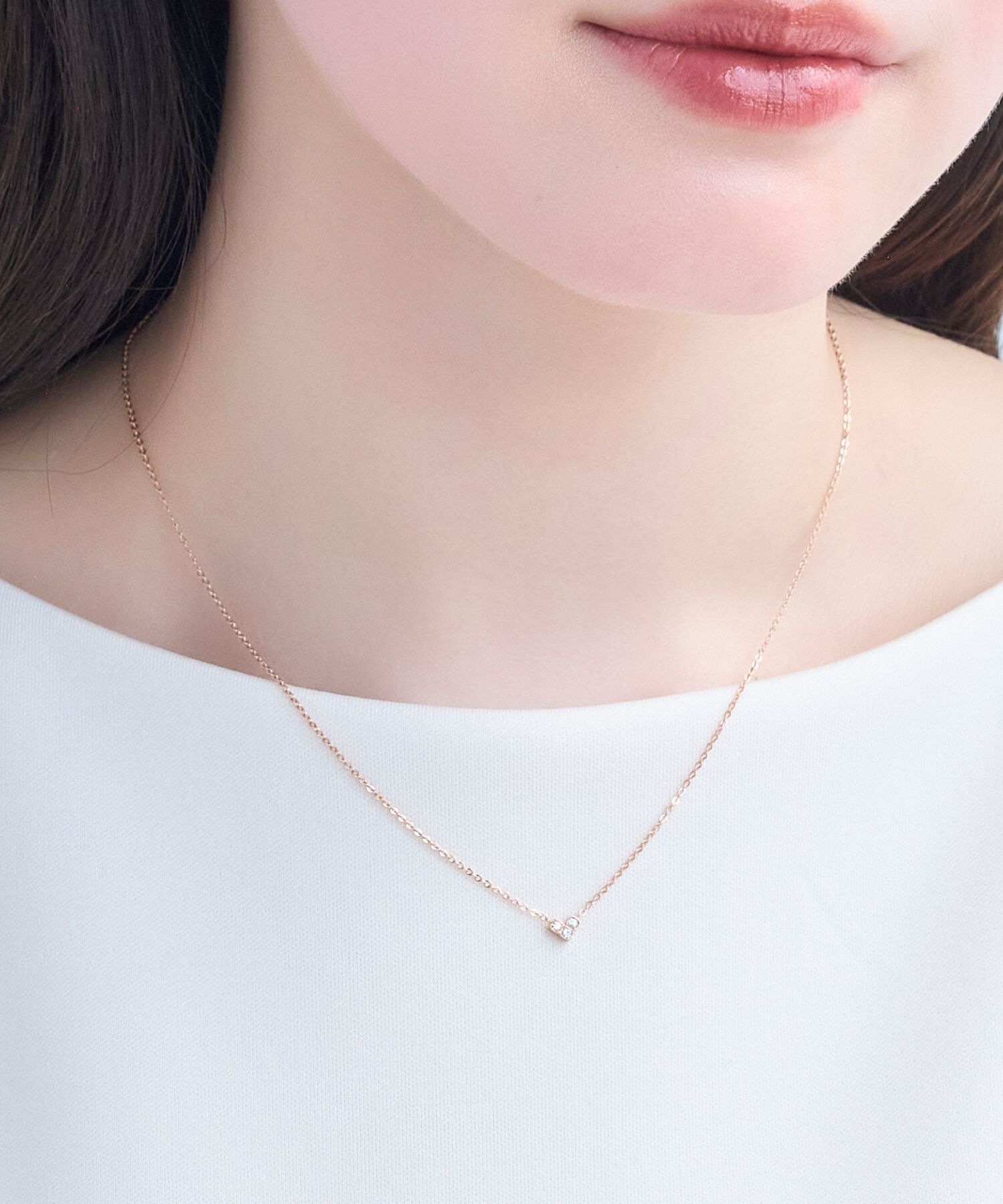 Phoebe「【金属アレルギー対応】スリービジューミニハートネックレス」|ネックレス|