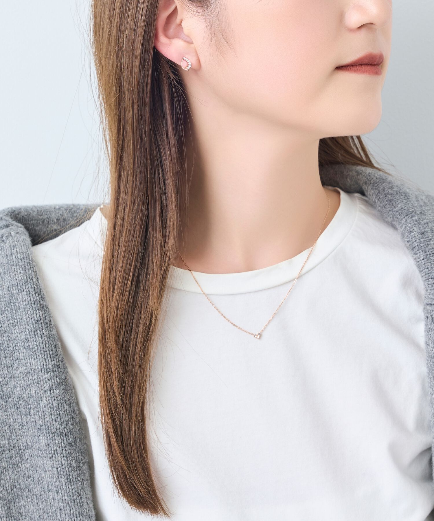 Phoebe「【金属アレルギー対応】スリービジューミニハートネックレス」|ネックレス|