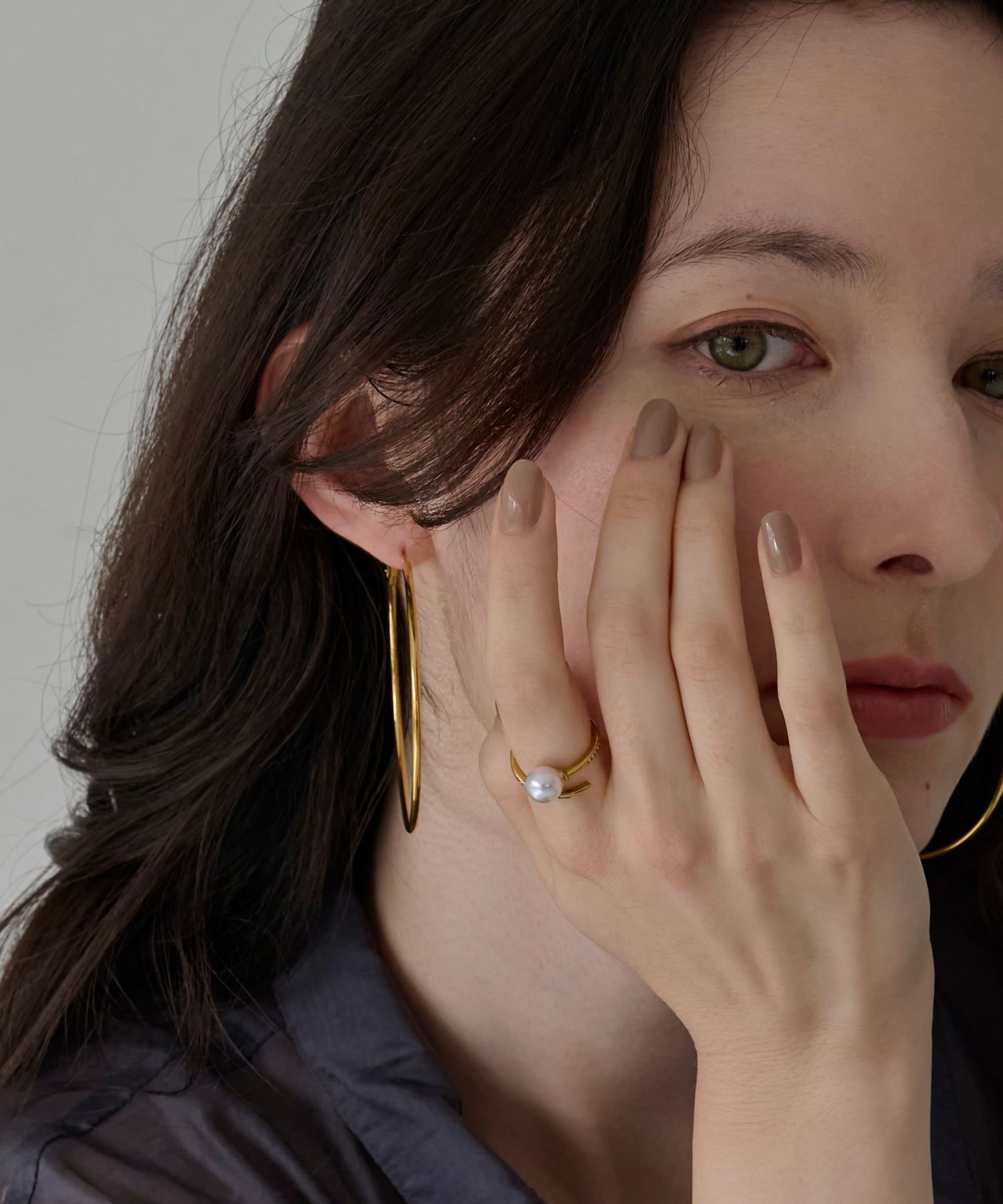 Phoebe「【金属アレルギー対応】ドローラップパールビジューリング　ゴールド」|リング|ゴールド