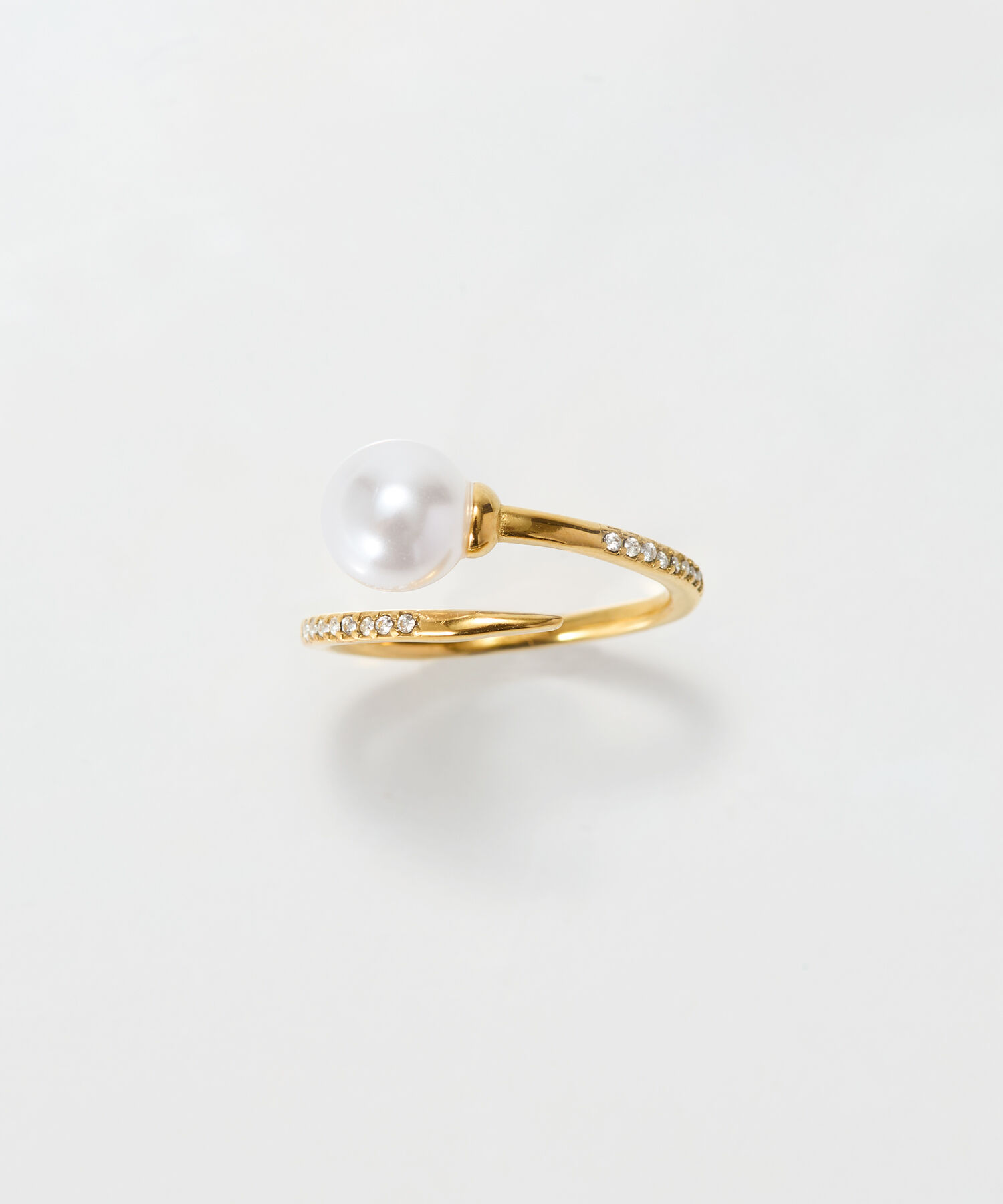 Phoebe「【金属アレルギー対応】ドローラップパールビジューリング　ゴールド」|リング|