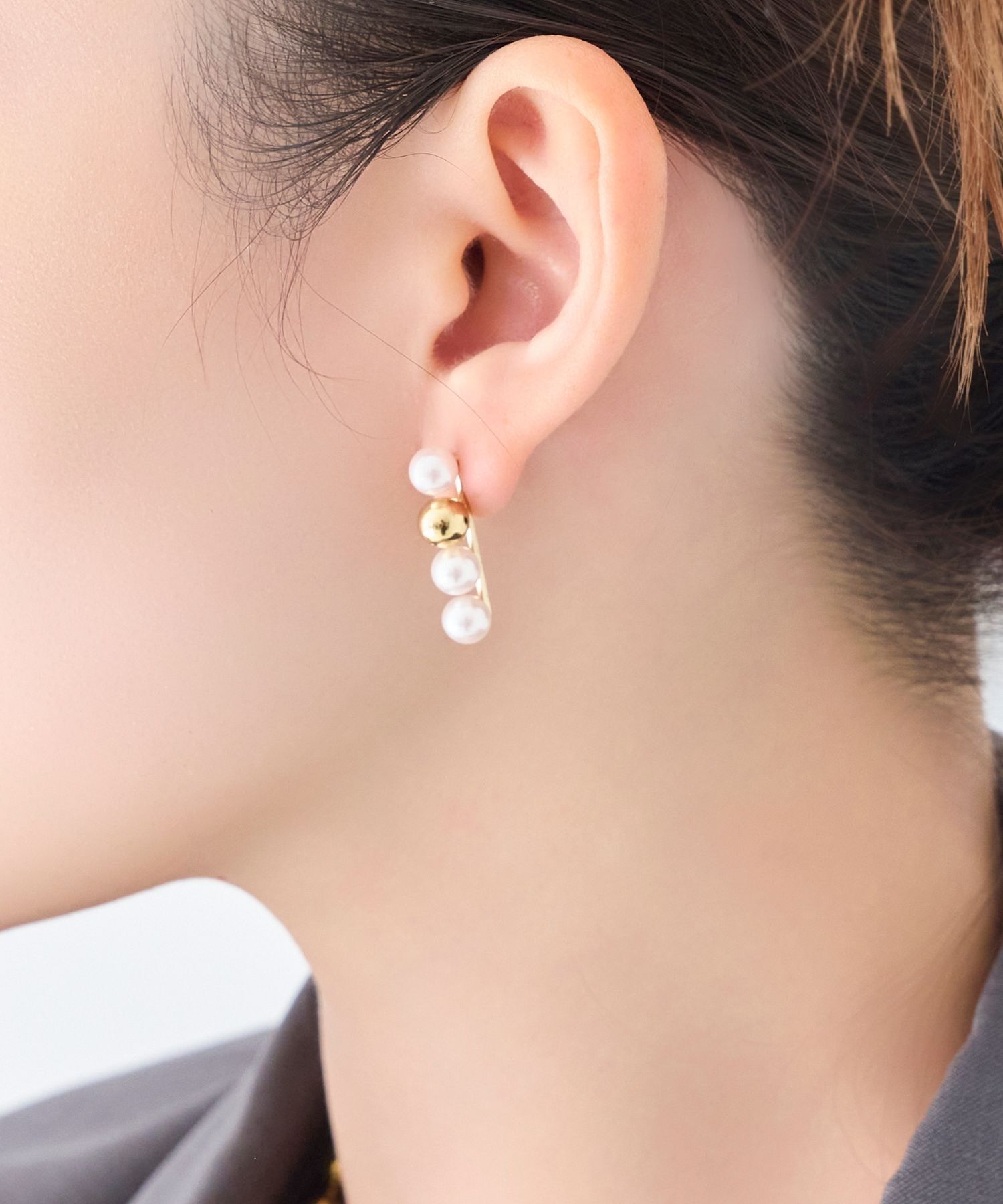 Phoebe「【金属アレルギー対応】ミックスドットピアス　ゴールド/ニッケルフリー/パール」|ピアス|