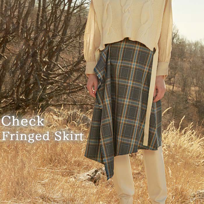 BACKYARD FAMILY「MIND フリンジチェックスカート 通販 日本製 スカート チェックスカート フリンジスカート」|スカート|