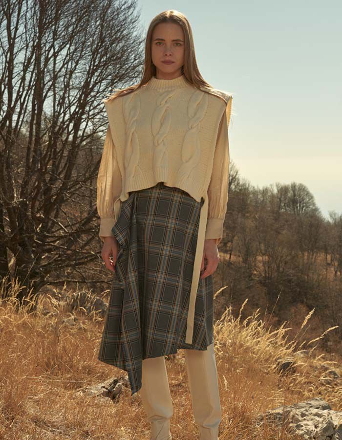 BACKYARD FAMILY「MIND フリンジチェックスカート 通販 日本製 スカート チェックスカート フリンジスカート」|スカート|