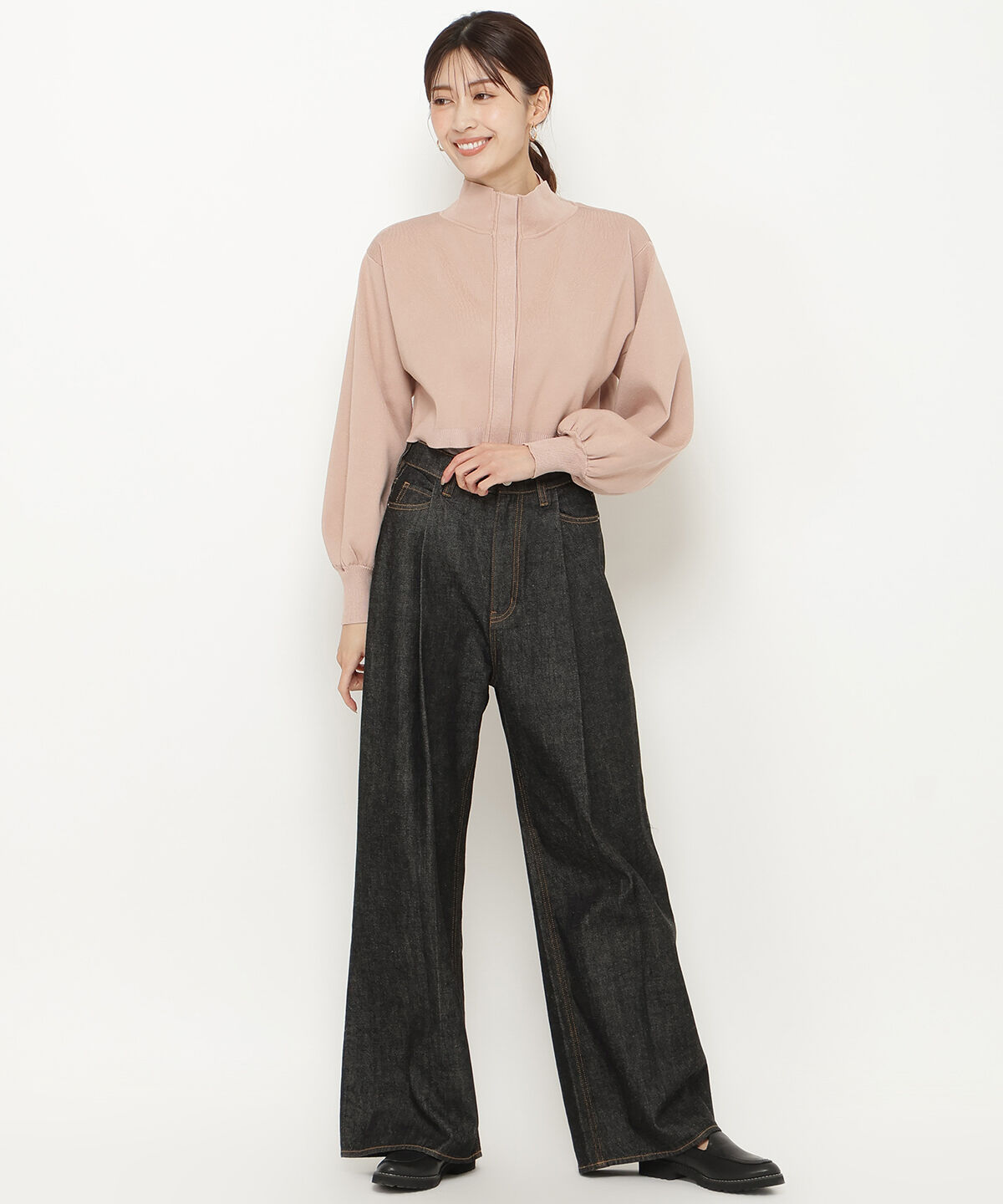 アンドクチュール「スタンドネッククロップドニットジャケット」|カーディガン|