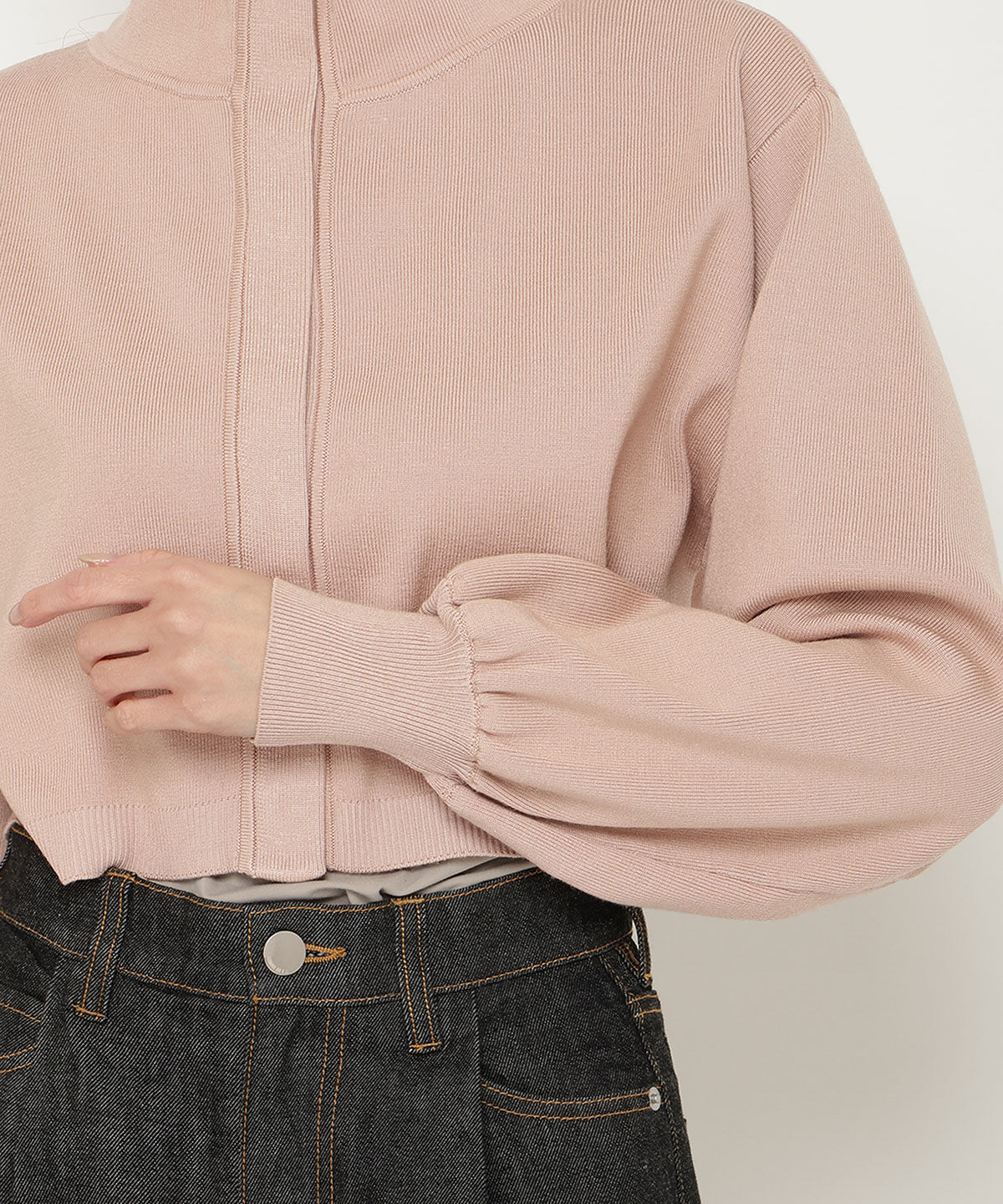 アンドクチュール「スタンドネッククロップドニットジャケット」|カーディガン|