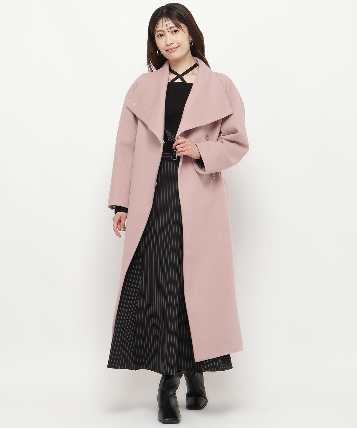 アンドクチュール「ウールビーバービッグカラーロングコート」|ダウン|