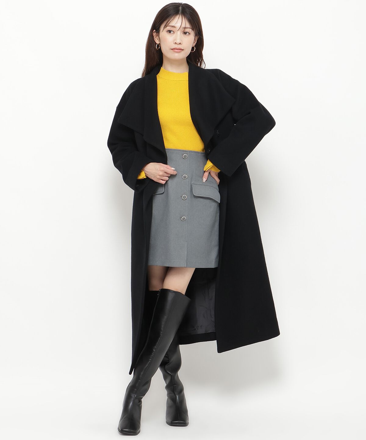 アンドクチュール「ウールビーバービッグカラーロングコート」|ダウン|