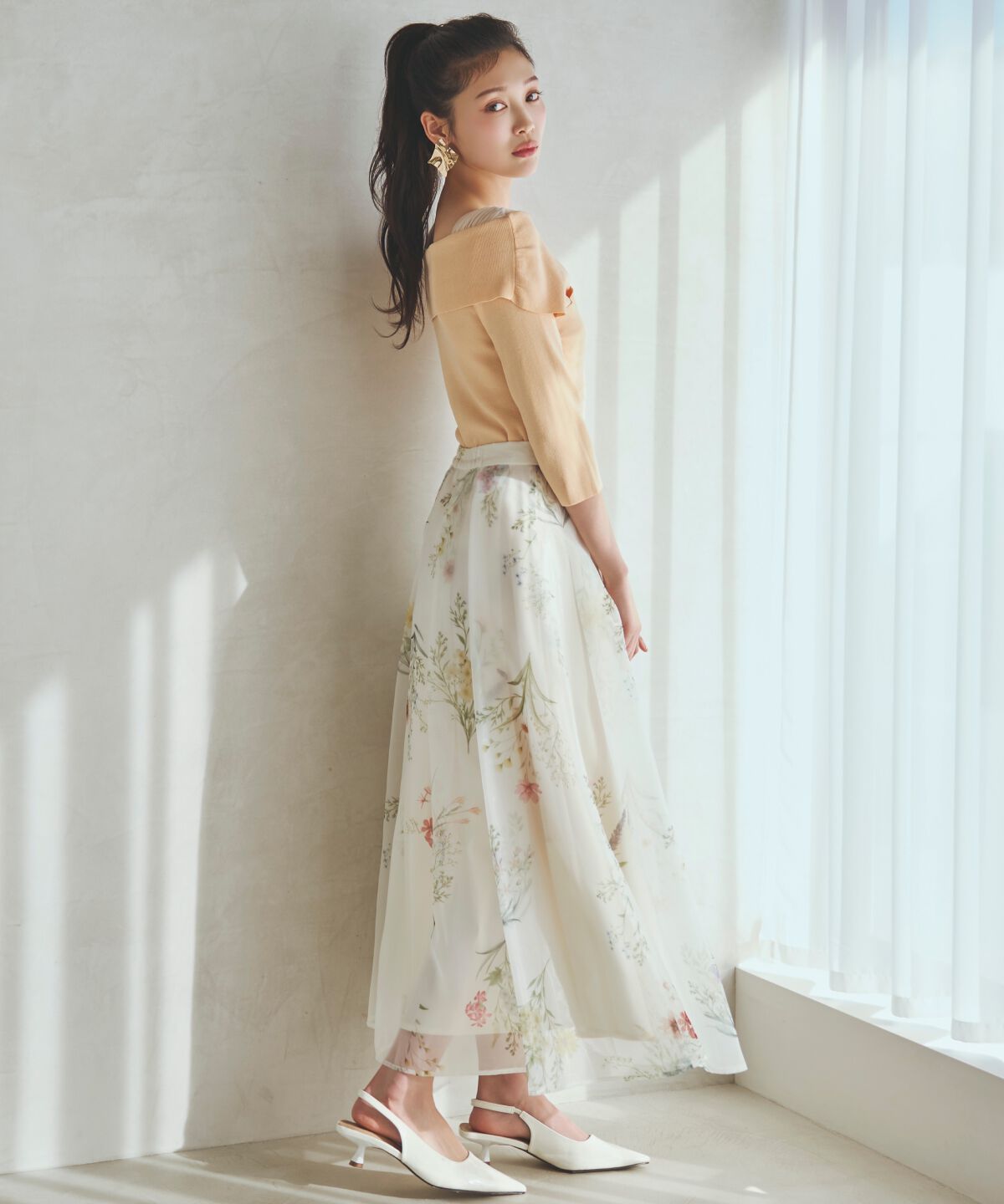 アンドクチュール「フラワーオーガンジーフレアスカート」|フレア|