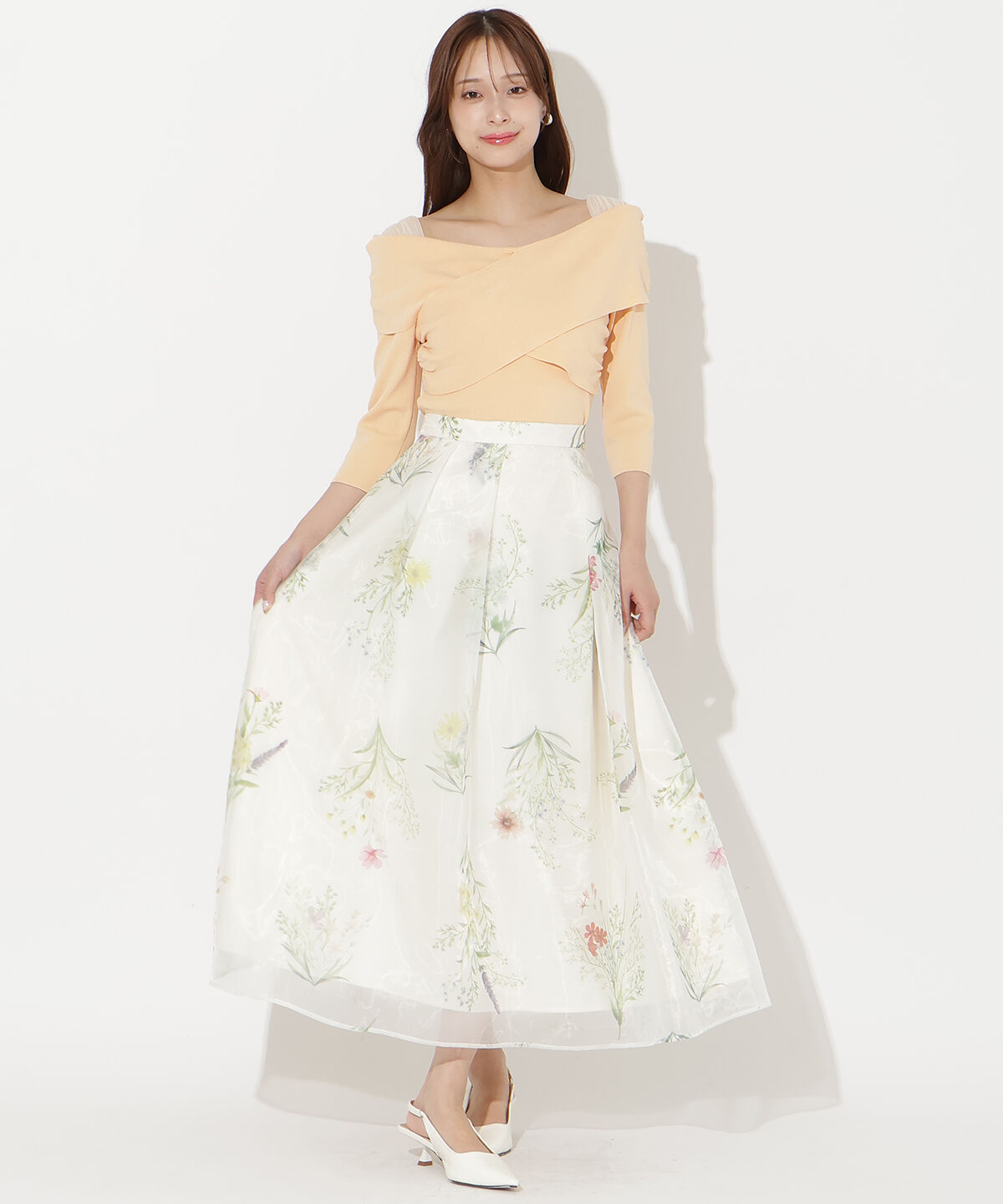 アンドクチュール「7分袖クロスネックニットプルオーバー」|ニット・セーター|