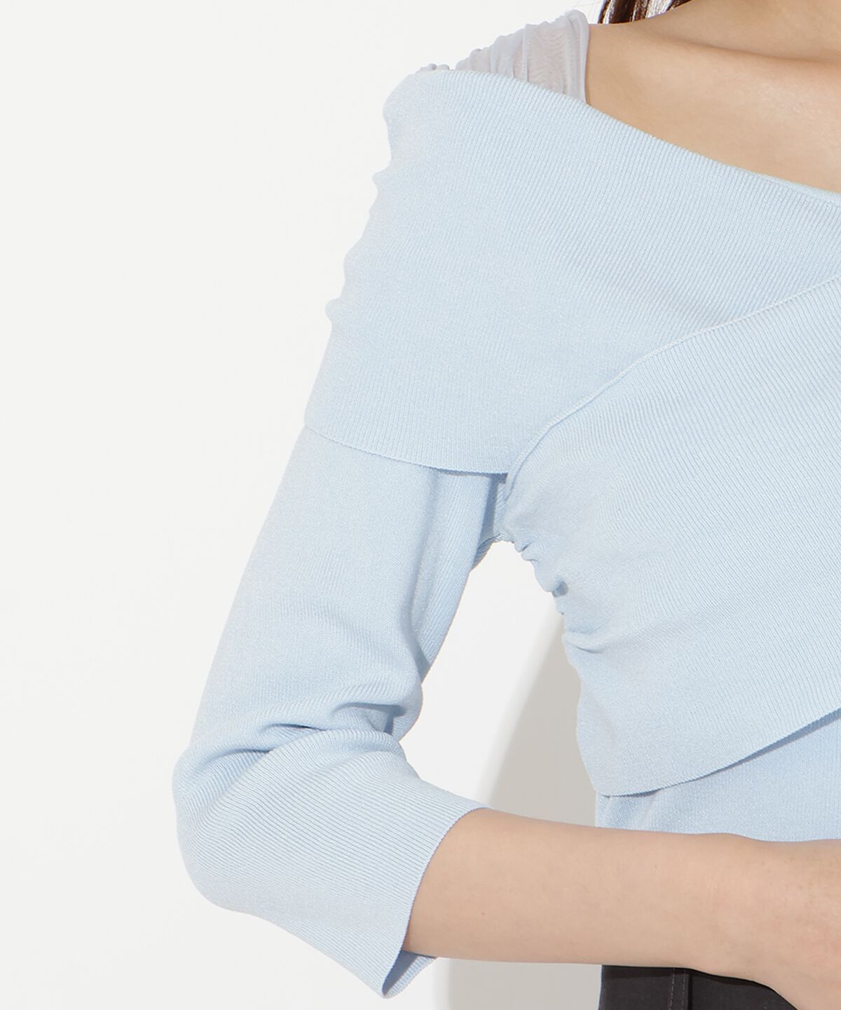 アンドクチュール「7分袖クロスネックニットプルオーバー」|ニット・セーター|