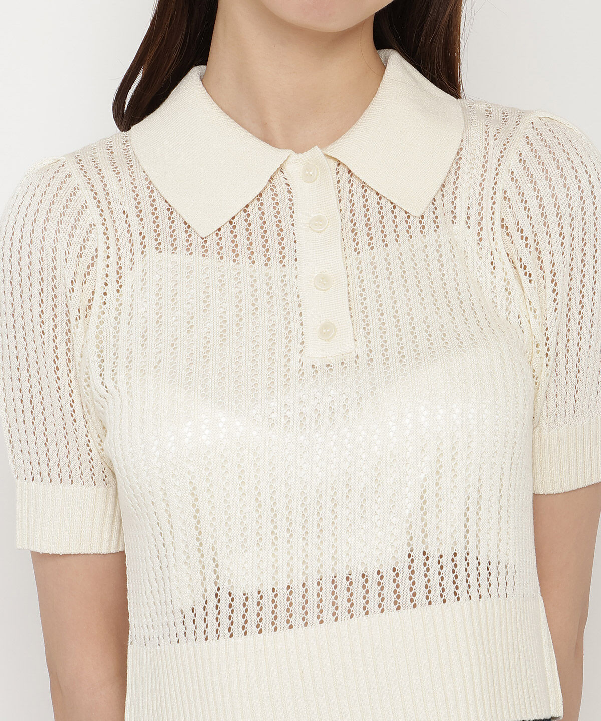 REDYAZEL「シアークロップドポロニットトップス」|ニット・セーター|