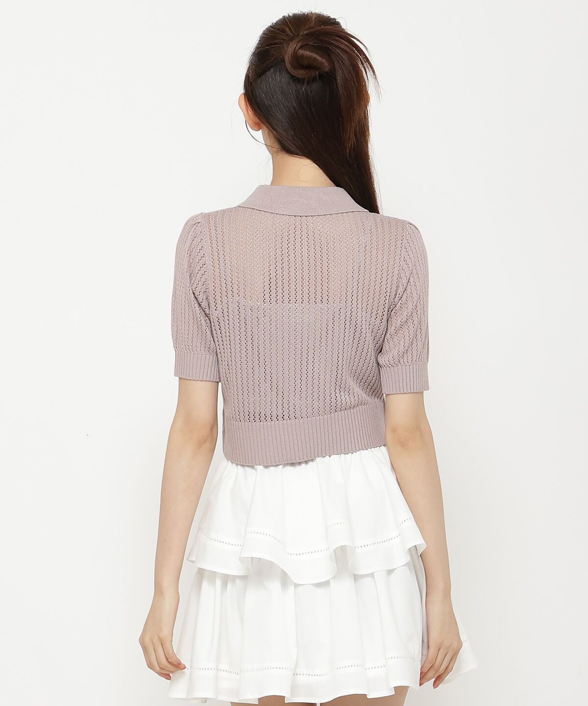 REDYAZEL「シアークロップドポロニットトップス」|ニット・セーター|