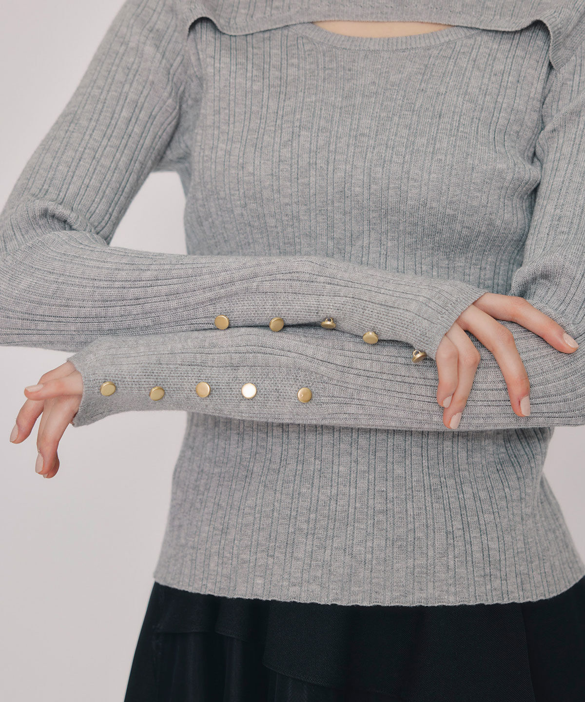 REDYAZEL「レイヤードデザインランダムリブニットプルオーバー」|ニット・セーター|