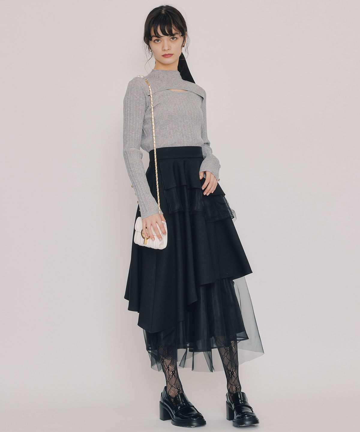 REDYAZEL「レイヤードデザインランダムリブニットプルオーバー」|ニット・セーター|