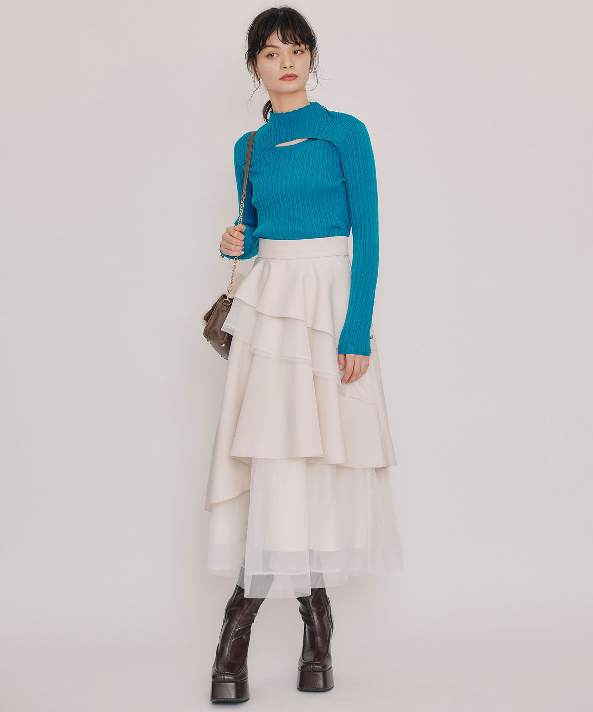 REDYAZEL「レイヤードデザインランダムリブニットプルオーバー」|ニット・セーター|