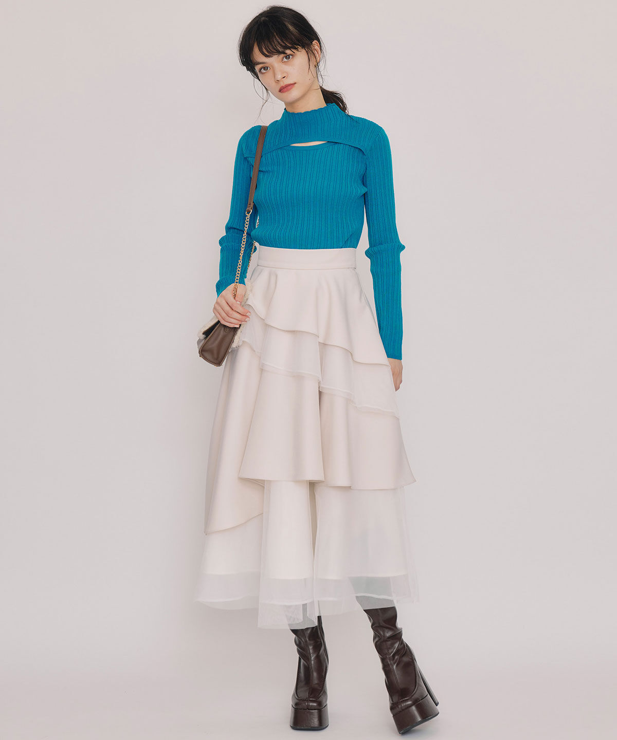 REDYAZEL「レイヤードデザインランダムリブニットプルオーバー」|ニット・セーター|