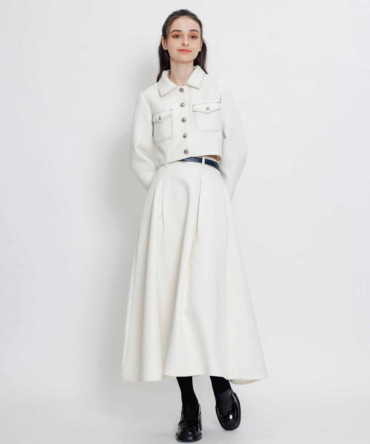 REDYAZEL「ダブルステッチツイードブラウス&times;フレアロングスカートセットアップ」|ワンピース|