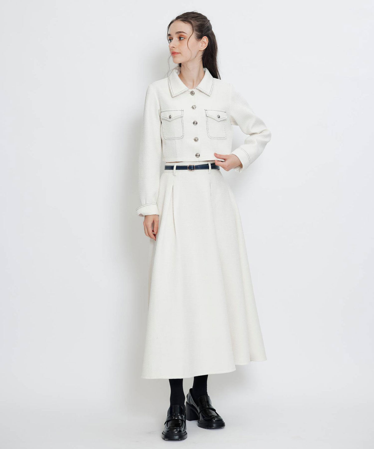 REDYAZEL「ダブルステッチツイードブラウス&times;フレアロングスカートセットアップ」|ワンピース|