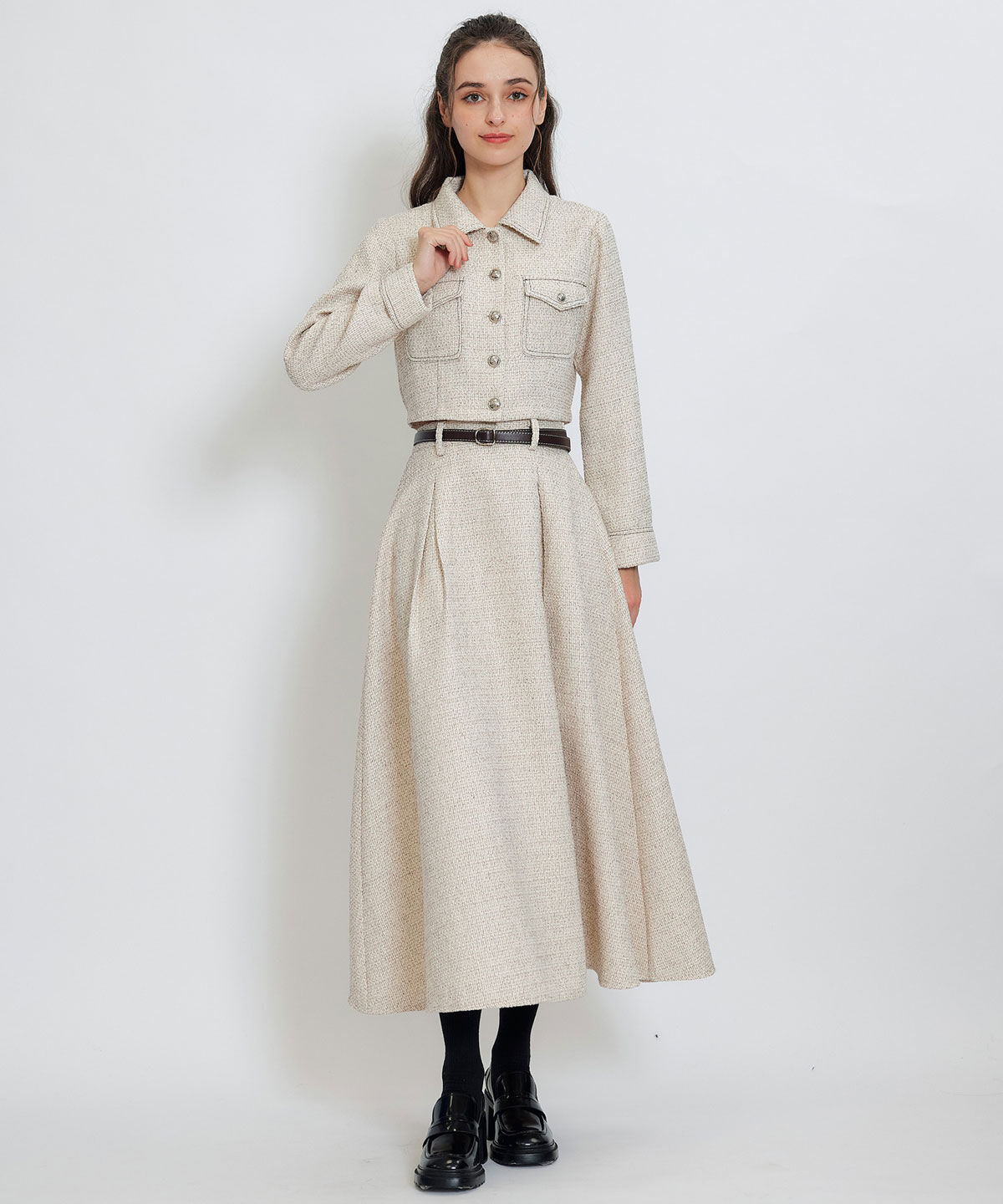 REDYAZEL「ダブルステッチツイードブラウス&times;フレアロングスカートセットアップ」|ワンピース|