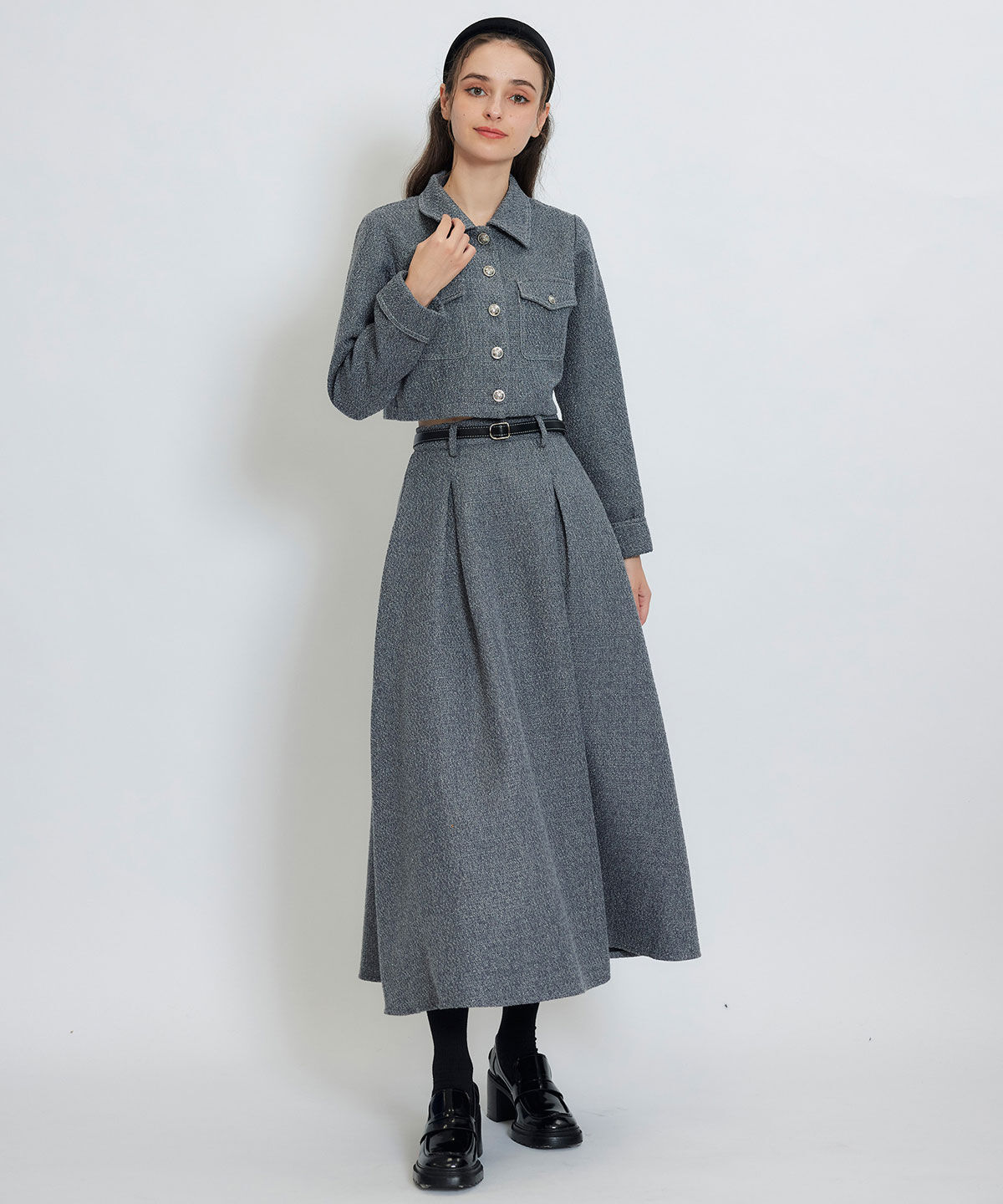 REDYAZEL「ダブルステッチツイードブラウス&times;フレアロングスカートセットアップ」|ワンピース|