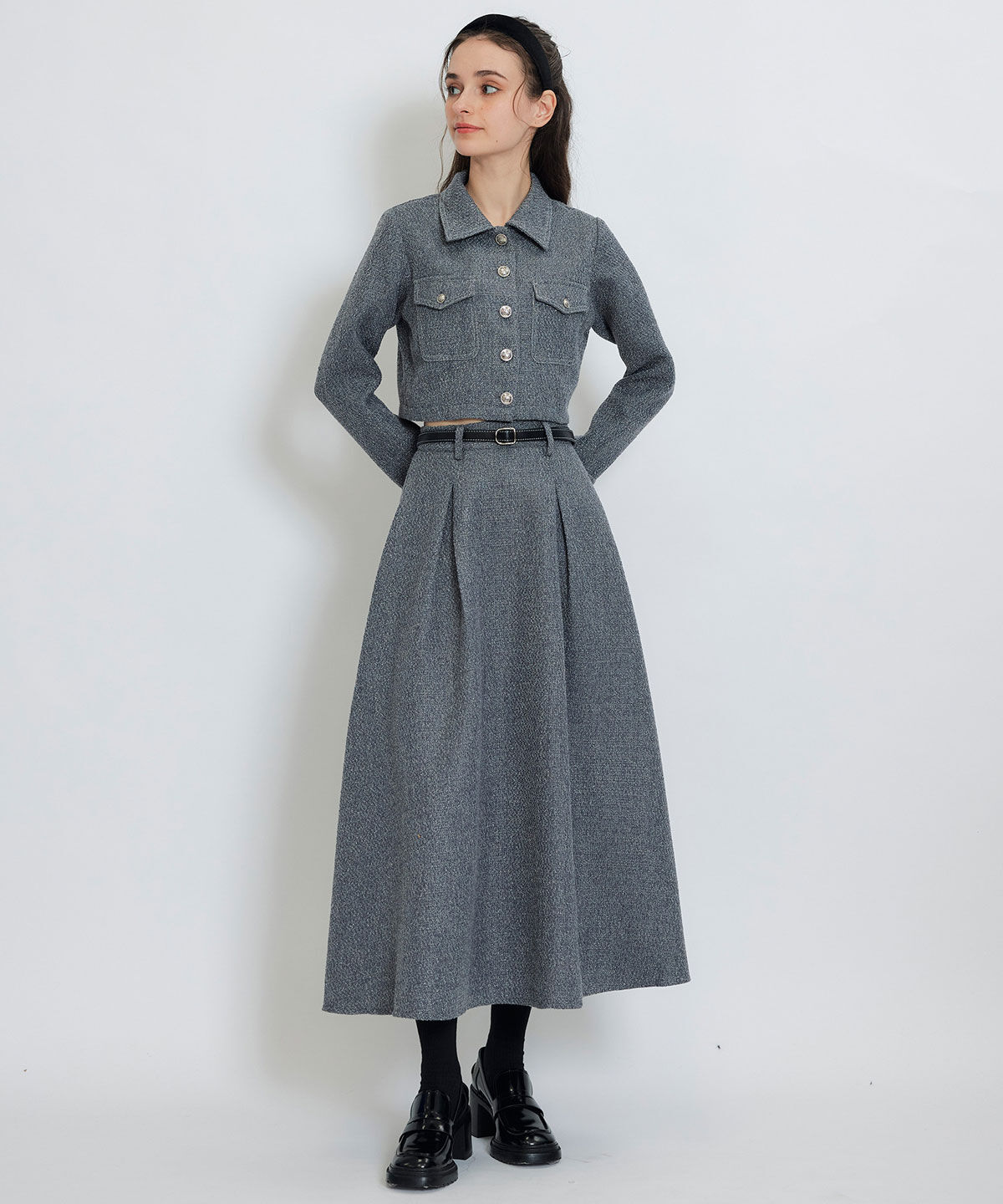 REDYAZEL「ダブルステッチツイードブラウス&times;フレアロングスカートセットアップ」|ワンピース|