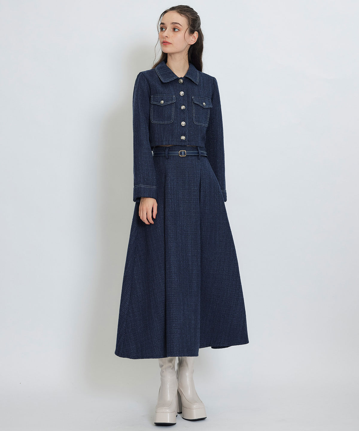 REDYAZEL「ダブルステッチツイードブラウス&times;フレアロングスカートセットアップ」|ワンピース|