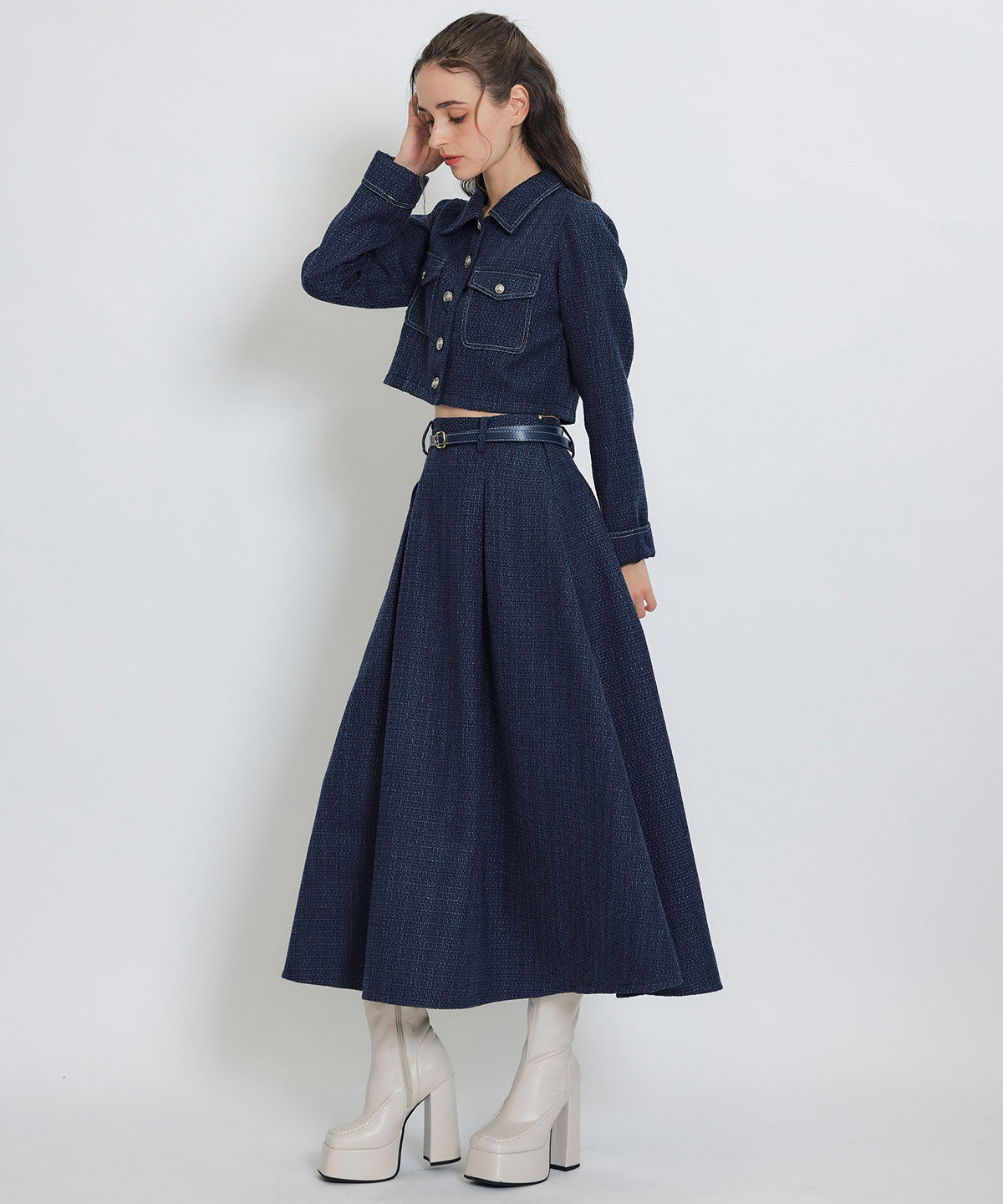 REDYAZEL「ダブルステッチツイードブラウス&times;フレアロングスカートセットアップ」|ワンピース|