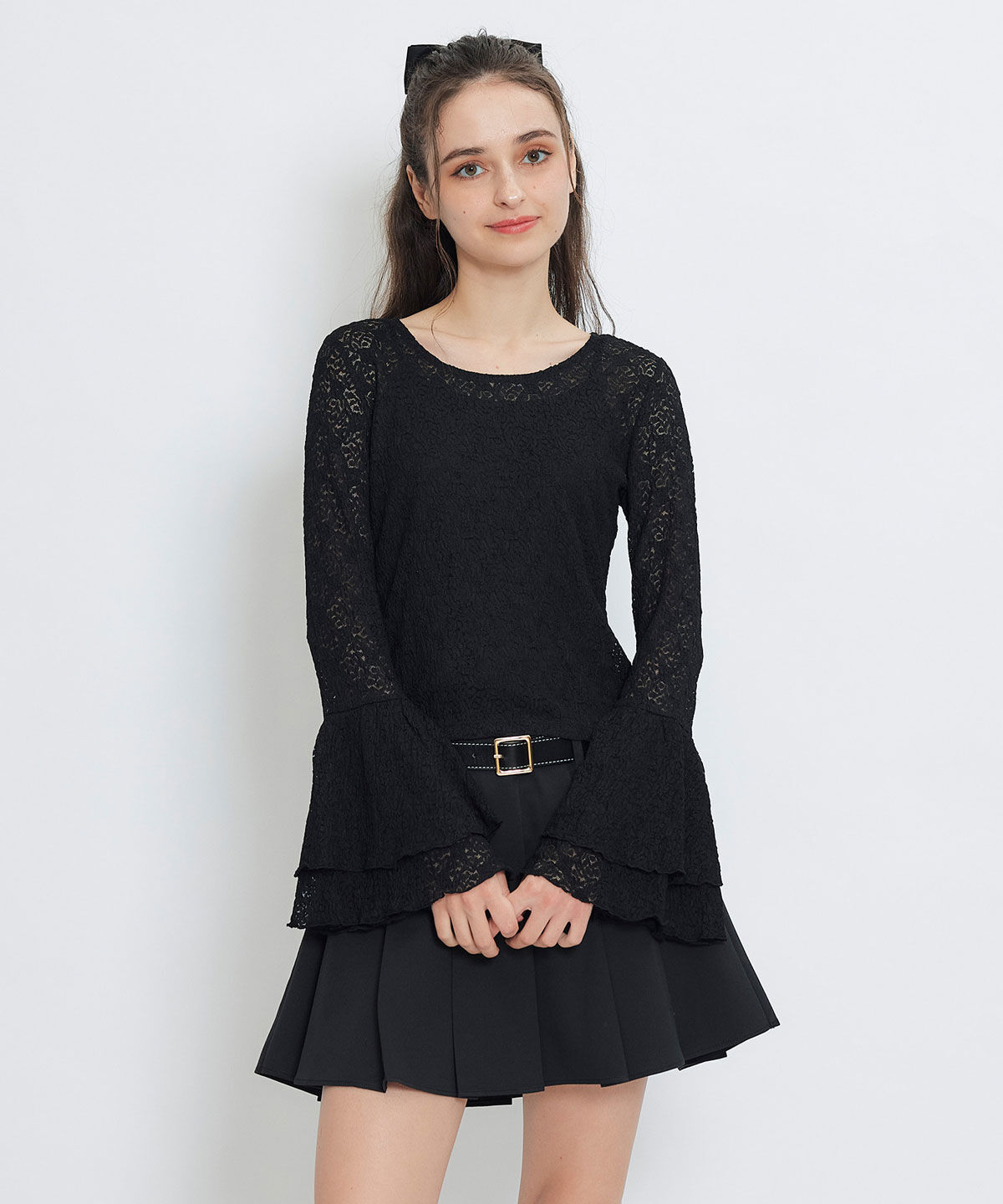 REDYAZEL「ボリュームスリーブシアーレースブラウス&times;ベーシックキャミソール」|Tシャツ・カットソー|