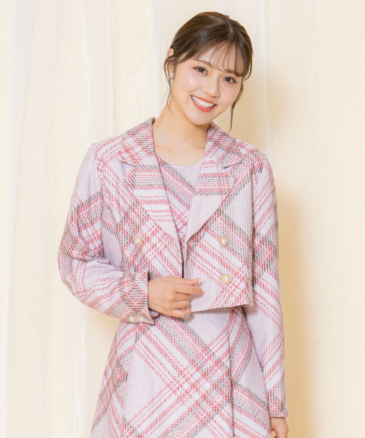 WILLSELECTION「ツイードチェックショートジャケット」|テーラードジャケット|赤系チェック