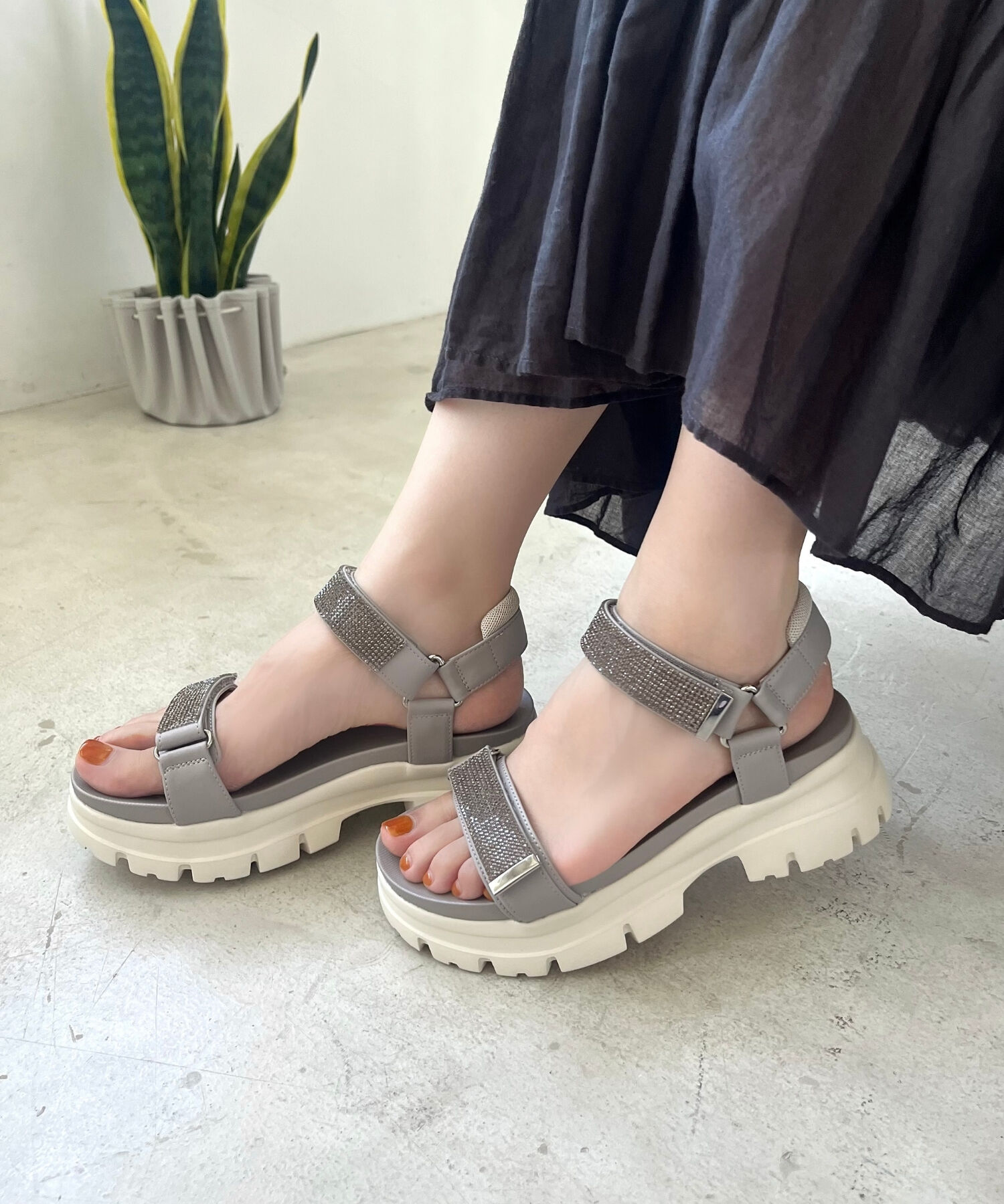 ORiental TRaffic「【定番】ビジューストラップスポーツサンダル/41220 スポサン 人気 トレンド 売れてる」|サンダル|GREY