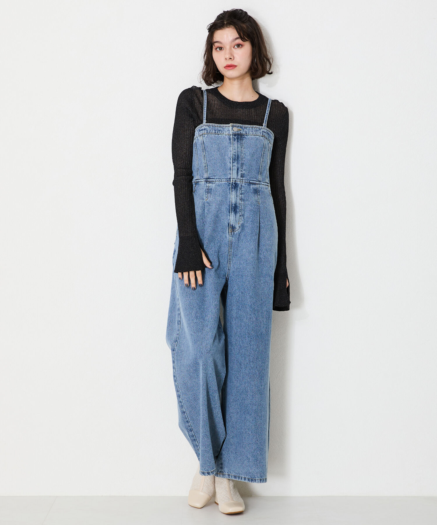 ORiental TRaffic「ツイード 切替 スクエアトゥ ブーツ /41404 ヒール5ｃｍ」|ショートブーツ|