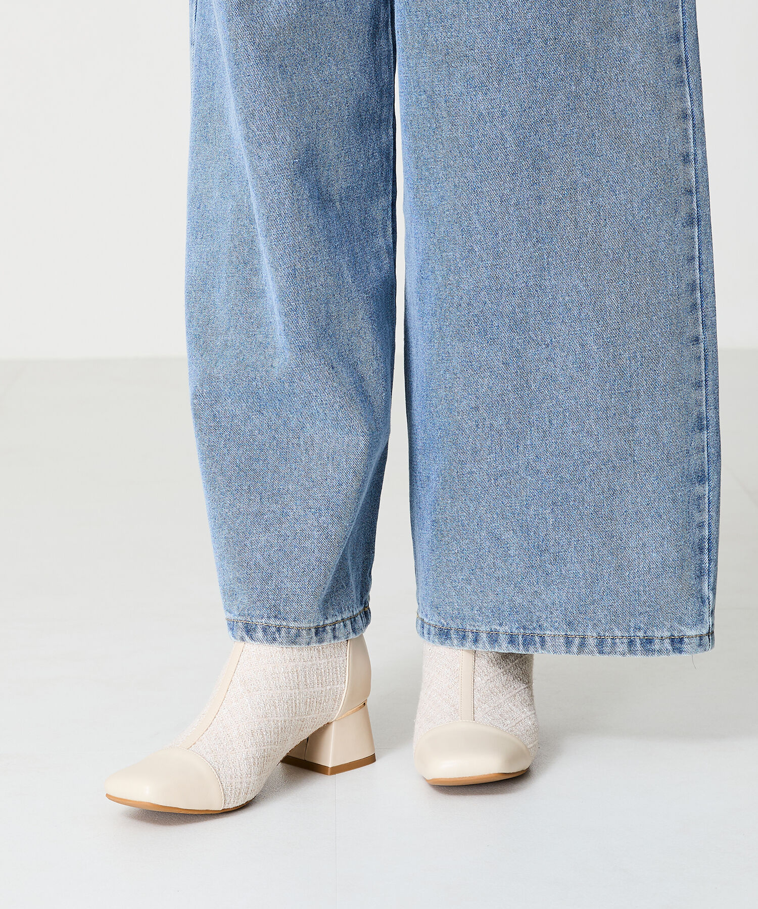 ORiental TRaffic「ツイード 切替 スクエアトゥ ブーツ /41404 ヒール5ｃｍ」|ショートブーツ|