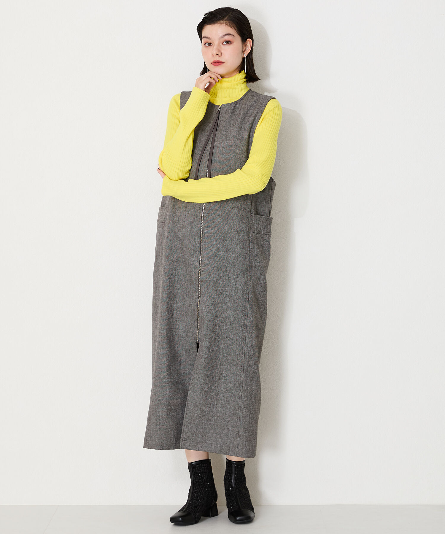 ORiental TRaffic「ツイード 切替 スクエアトゥ ブーツ /41404 ヒール5ｃｍ」|ショートブーツ|