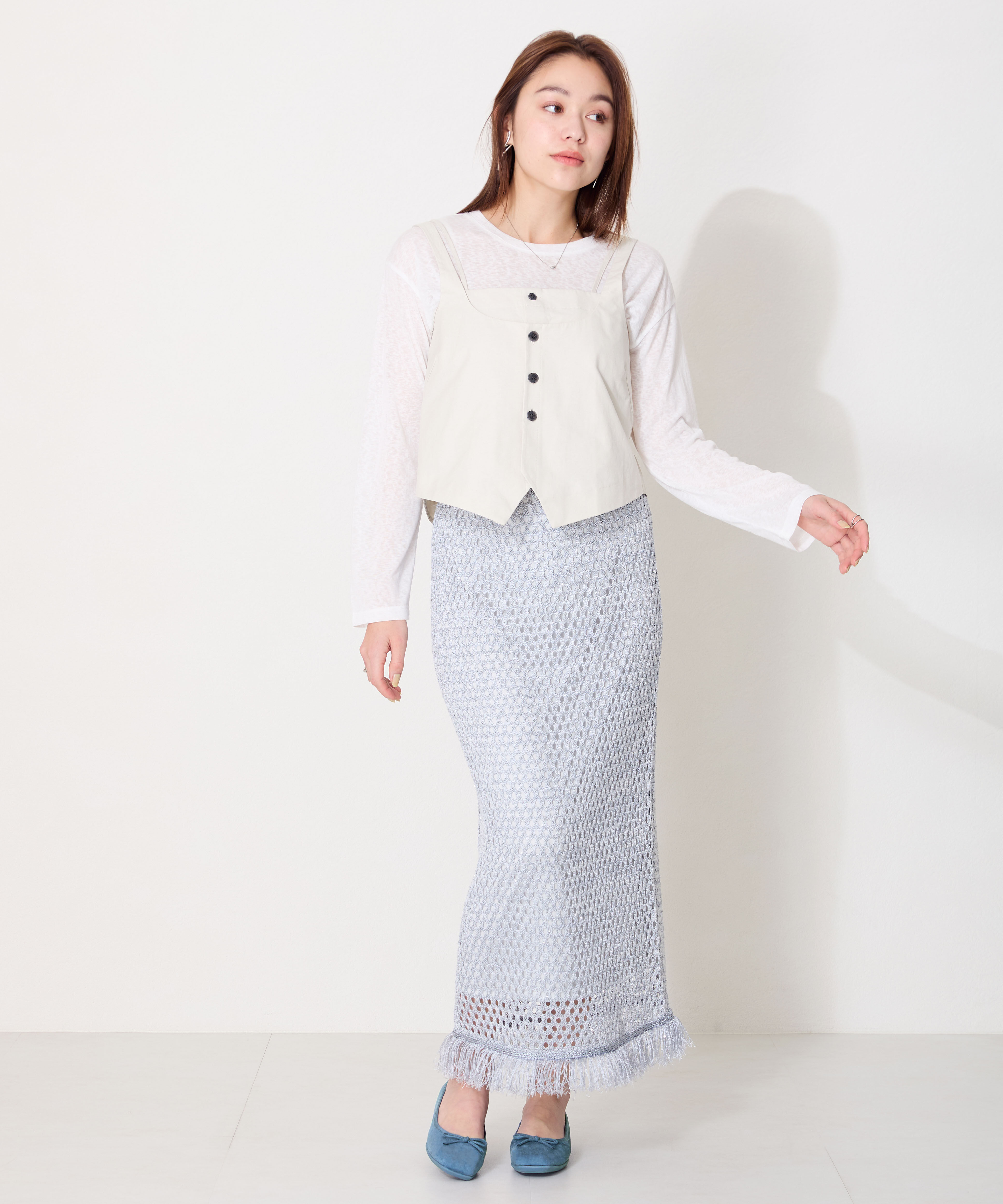 ORiental TRaffic「【WEB限定】 スクエアトゥ バレエシューズ /R-4009 フラット 軽い  厚手クッション」|パンプス|