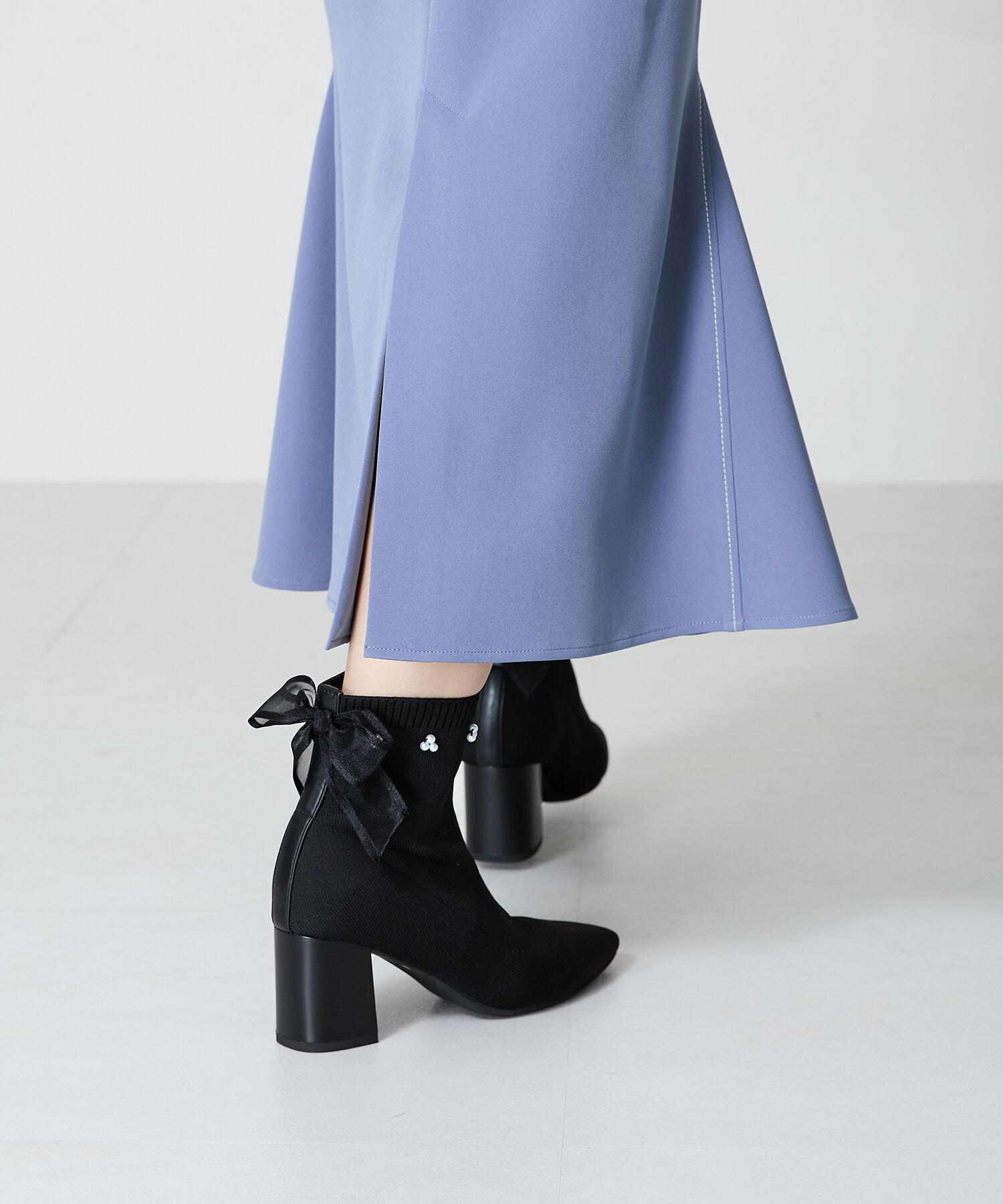 ORiental TRaffic「チュールリボン&times;パール ニットブーツ /41429」|ショートブーツ|