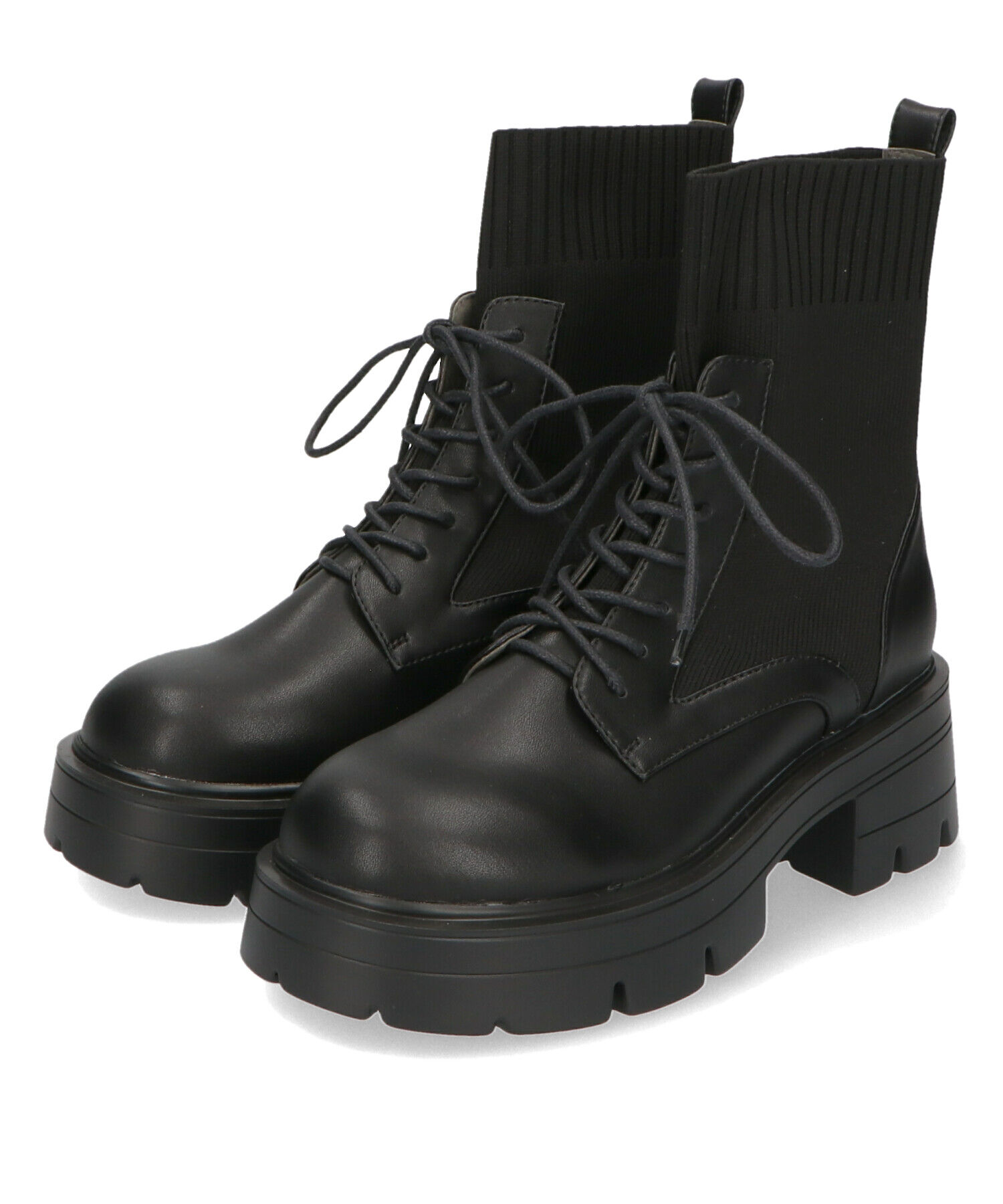 ORiental TRaffic「ニット ソックス レースアップブーツ/41431 厚底 柔らかい」|ショートブーツ|