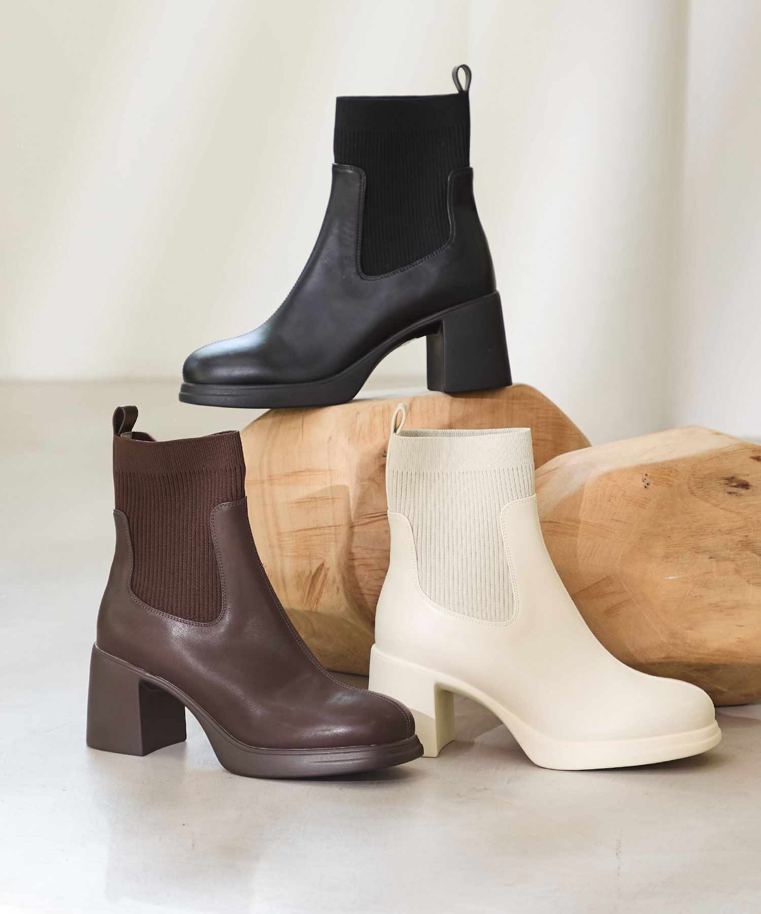 ORiental TRaffic「ニットドッキングヒールショートブーツ/51407」|ショートブーツ|BEIGE